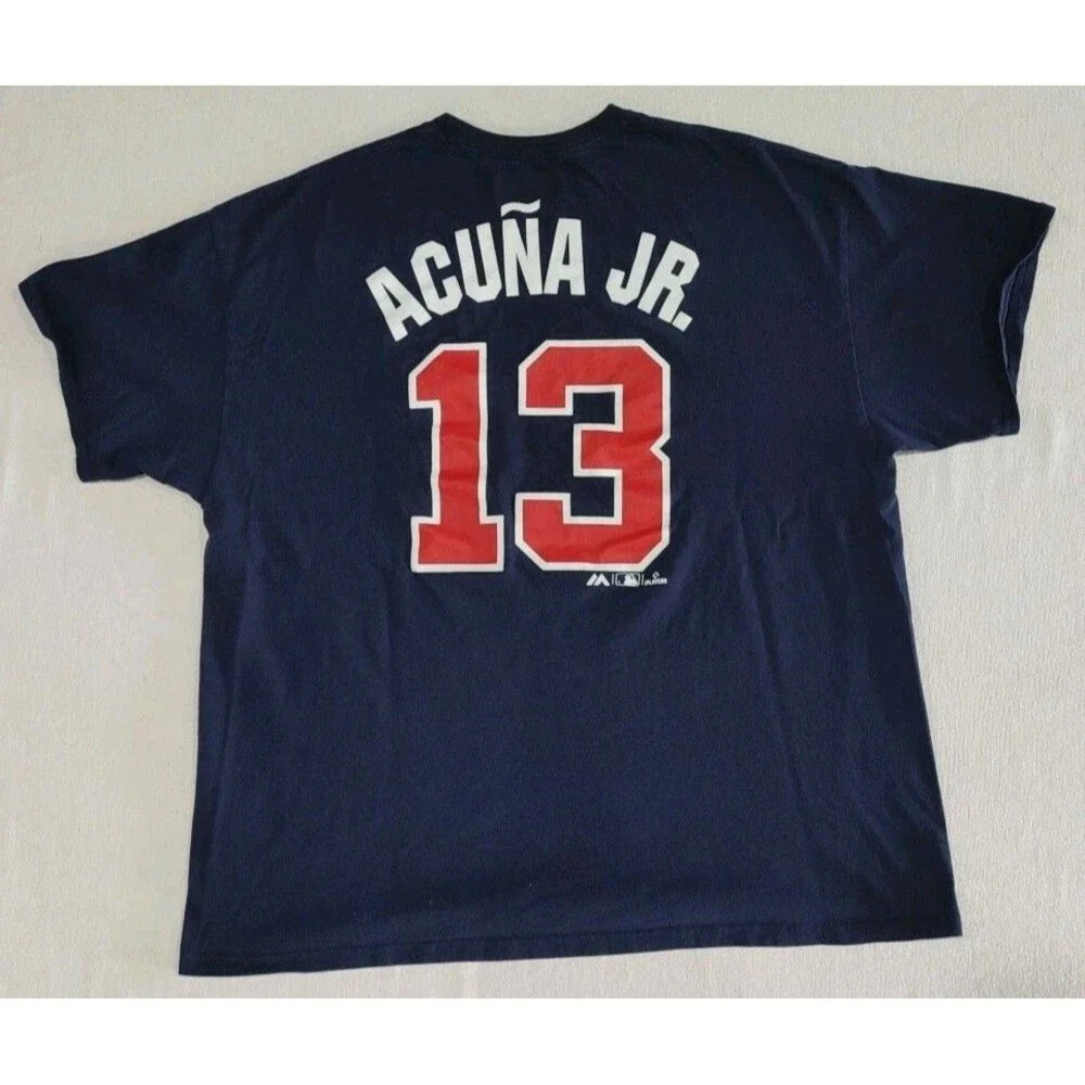 Majestic Atlanta Braves Ronald Acuna Jr #13 Navy TShirt Jersey Size 2XL XXL MLB